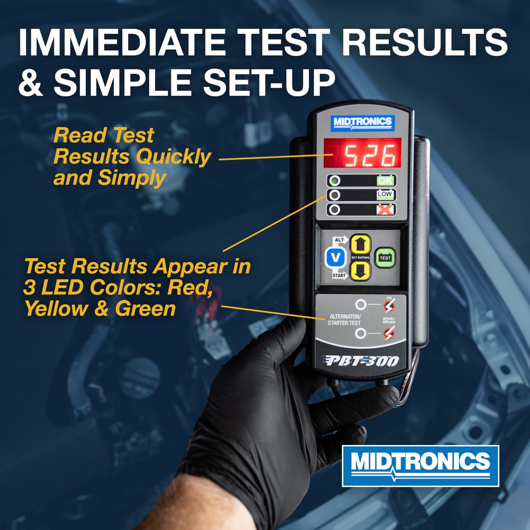 Midtronics PBT-300 12V Advanced Automotive Battery Tester - 100-1400 CCA Load Tester for Cranking & Charging Systems | Conductance Testing & Service Diagnostics | Perfect for Mechanics & DIY Car Maintenance