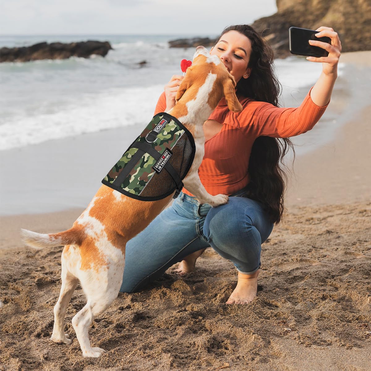 MaxAire Adjustable Dog Vest with Removable Service Dog in Training Patches - Reflective Harness for Small, Medium & Large Dogs (13-16 Inch Girth) - Green Camo - Perfect for Training, Outdoor Adventures & Night Walks