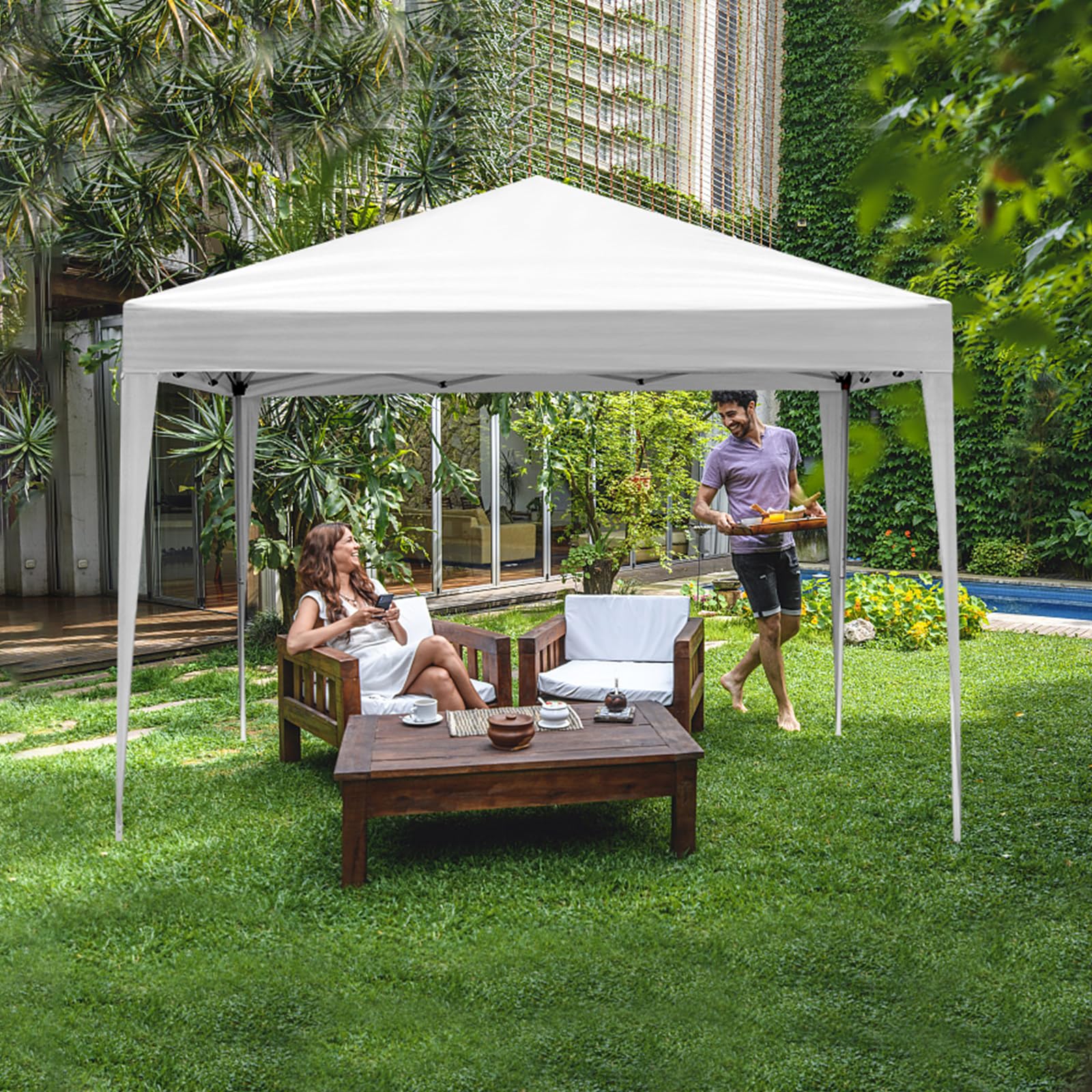 VINGLI 10x10 Pop Up Canopy Tent with Sidewalls - Waterproof Outdoor Gazebo, Instant Shelter for Patio, Backyard, Beach & Camping - Commercial Grade Event Tent for Parties, Weddings & Farmers Market (White)