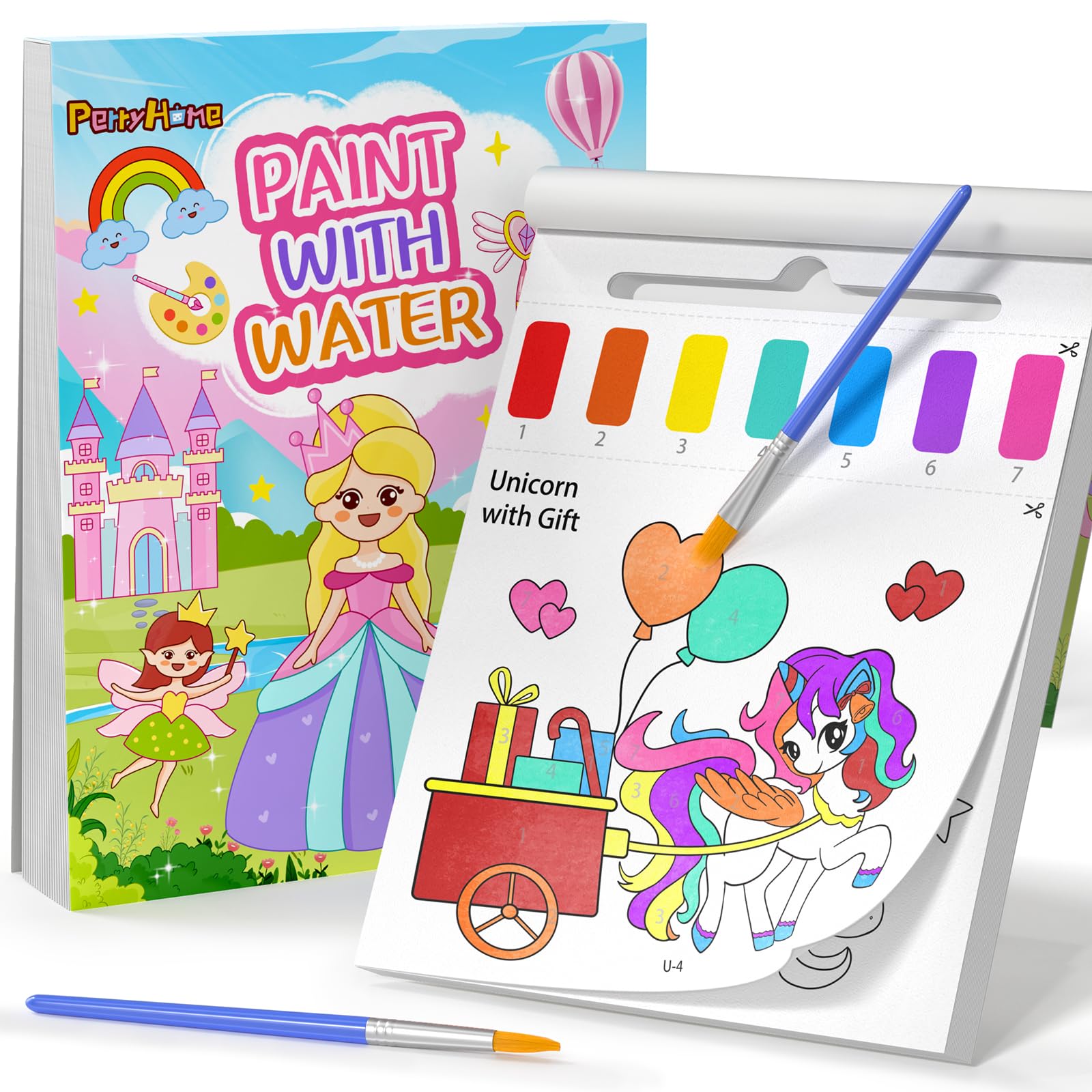 PERRYHOME Mess-Free Water Coloring Books for Kids - Unicorn Watercolor Painting Set, Toddler Arts & Crafts Activity Kit - Perfect Birthday & Christmas Gift for Girls Ages 3-8 - Fun Indoor & Travel Activity for Preschoolers
