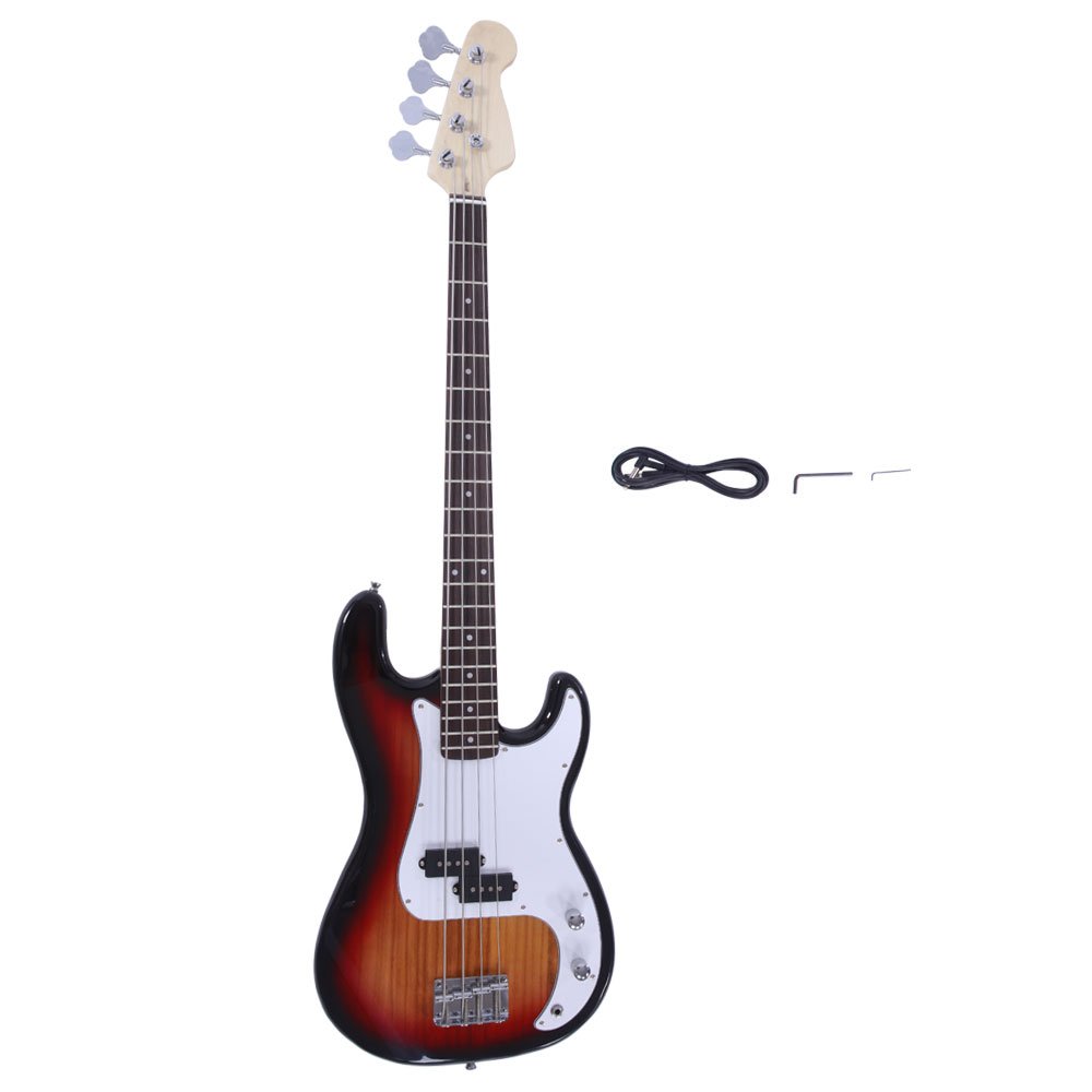 Electric Bass Guitar Full Size 4 String Rosewood Fingerboard with Flame Design - Perfect for Rock, Jazz & Live Performances (Sunburst Finish)