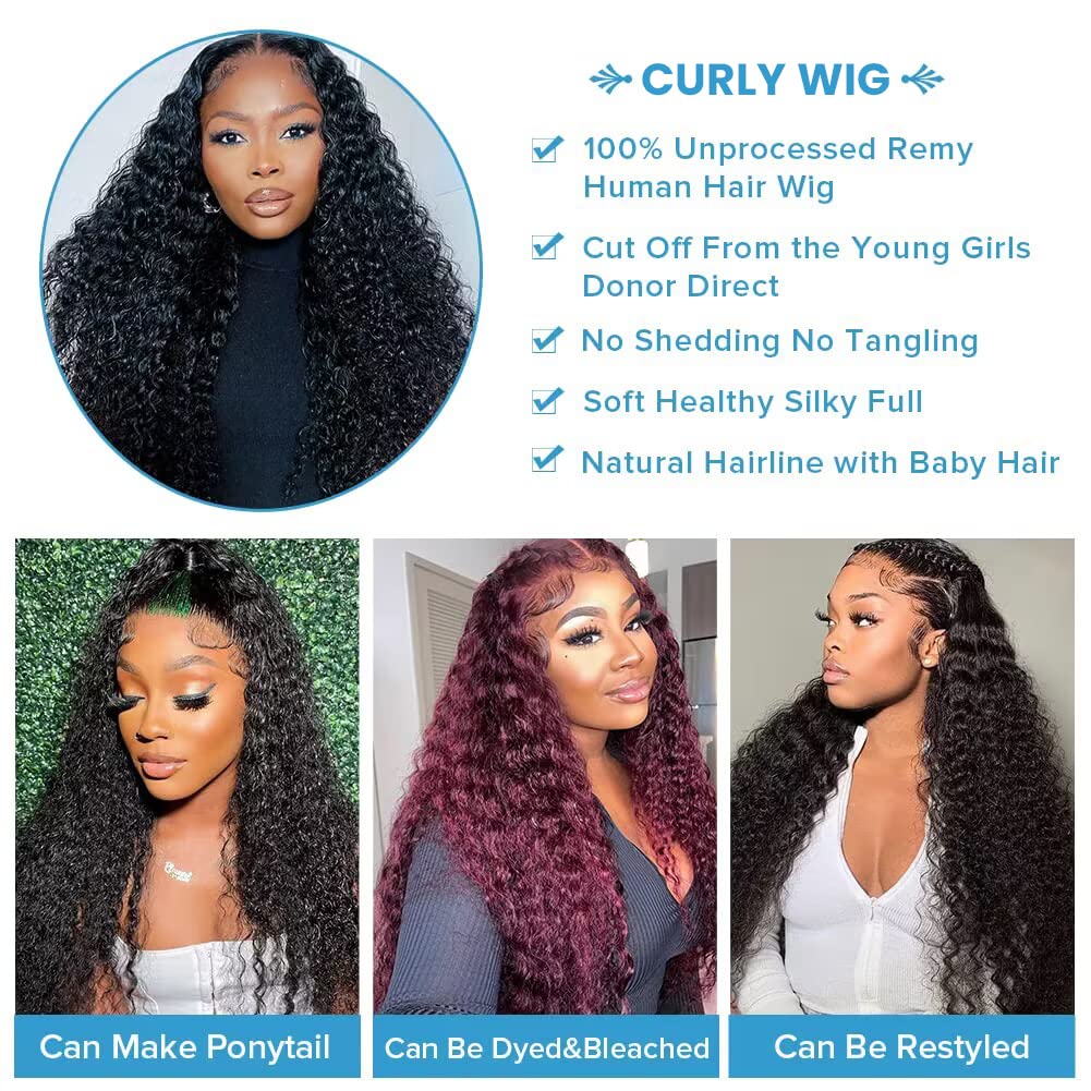 13x4 Deep Wave Lace Front Human Hair Wig for Black Women | Pre-Plucked with Baby Hair | 180 Density Kinky Curly Wet & Wavy Glueless Lace Frontal Wig | Perfect for Daily Wear, Parties & Special Occasions