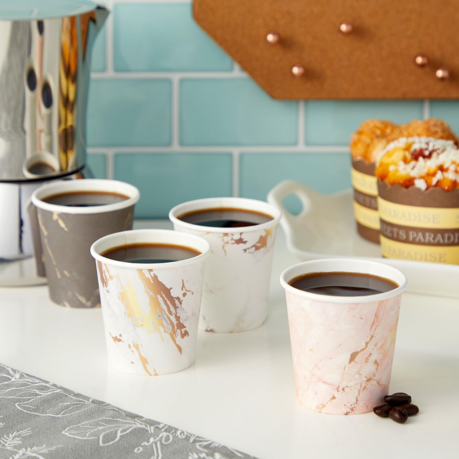 100 Pack 4 Oz Disposable Paper Cups for Espresso, Coffee, Tea & Mouthwash - Elegant Marble Design - Perfect for Parties, Weddings, Offices & Home Use