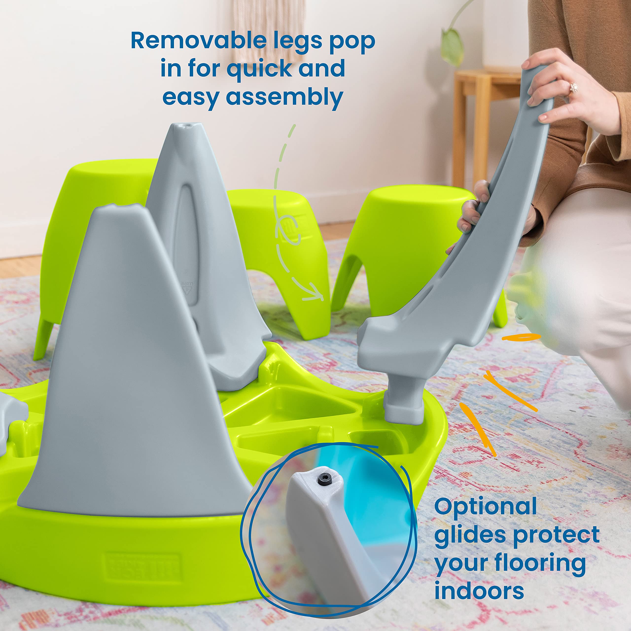 ECR4Kids Ayana 5-Piece Kids Table and Stool Set - Outdoor & Indoor Play Furniture, Lime Green & Light Grey - Perfect for Backyard, Patio, Preschool & Playroom Activities