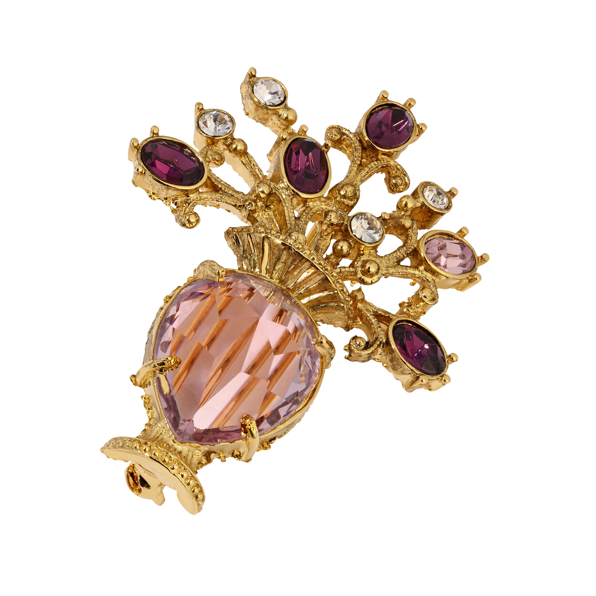 1928 Imperial Amethyst Flower Crystal Vase Brooch - Vintage Jewelry for Women, Elegant Floral Pin for Dresses, Coats & Special Occasions