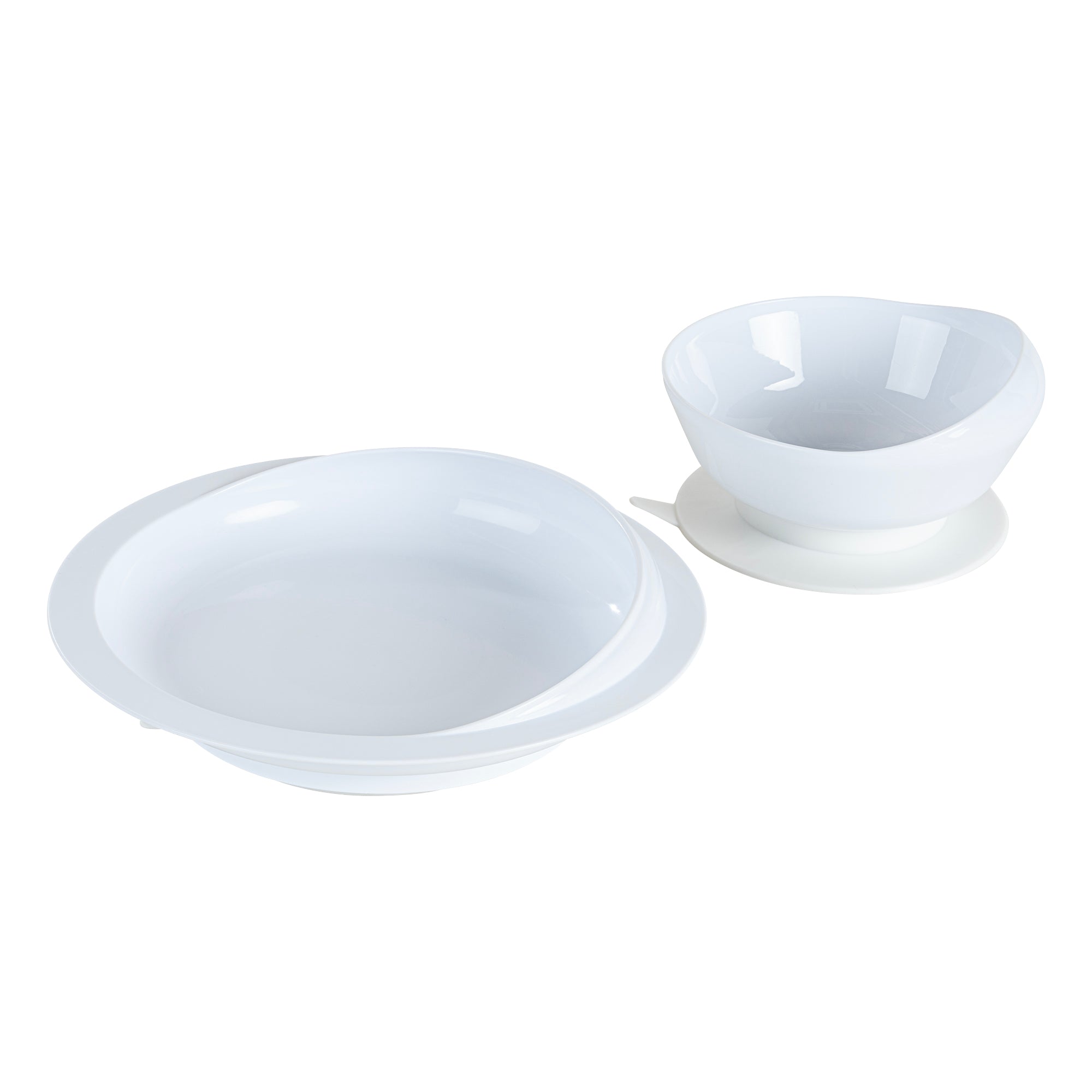 Adapt Tek Round White Plastic 2-Piece Scoop Plate & Bowl Set with Spillproof Design & Suction Base - Includes 1 Plate + 1 Bowl - Perfect for Babies, Toddlers & Kids Mealtime at Home or Travel