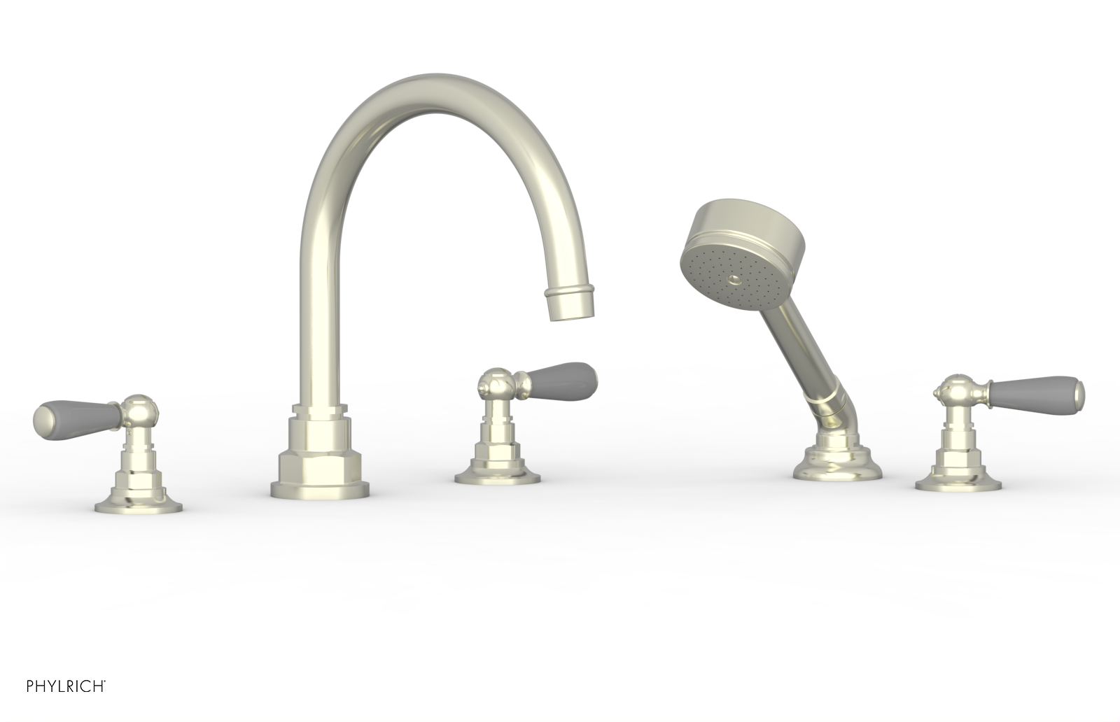 Jamestown Freestanding Deck Tub Set with Hand Shower - Modern Lever Handles & Gray Accents - 165