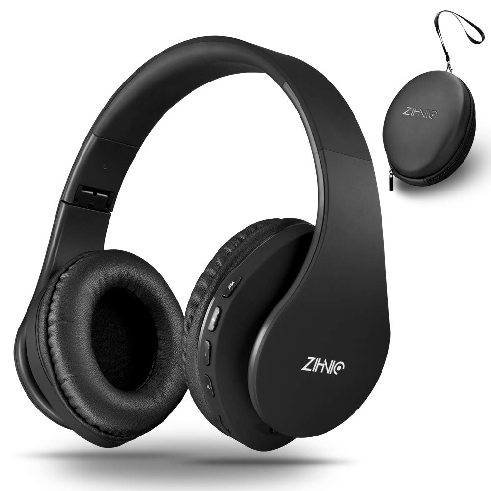 ZIHNIC Bluetooth Over-Ear Headphones Wireless & Wired with Micro SD/TF, FM - Foldable Lightweight Stereo Headset for Phone, PC, Gaming, Travel - Soft Earmuffs for Long Wear Comfort (Black)