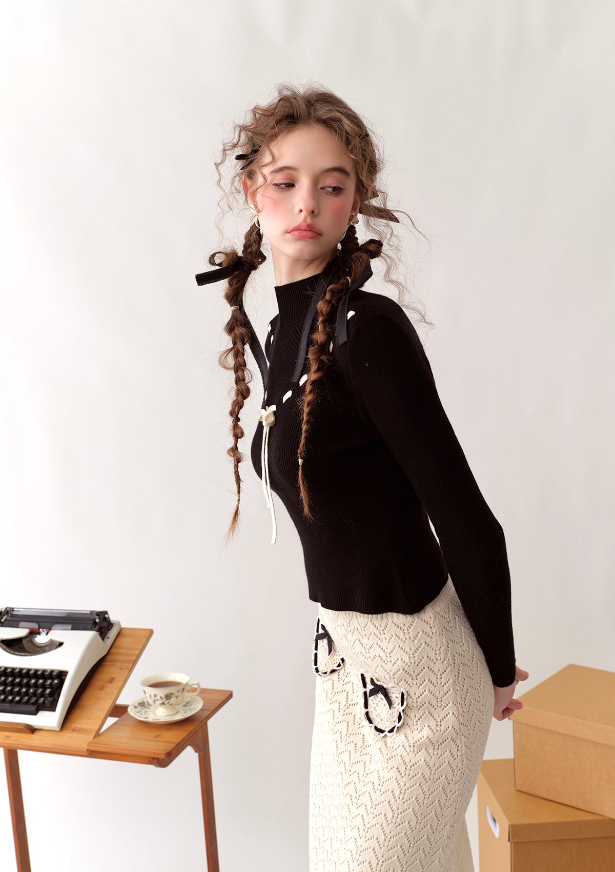 Blackberry Post Office Knit Skirt - Women's Stretchy Midi Skirt for Work & Casual Wear - Perfect for Office, Dates & Fall Outfits