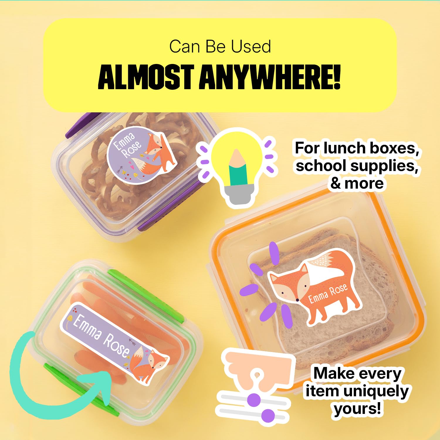 Label Daddy - Personalized Waterproof Name Stickers for Boys, Custom Kids Labels for School & Daycare - Fox Design (90 Count) - Perfect for Labeling Lunchboxes, Water Bottles, Books & Backpacks