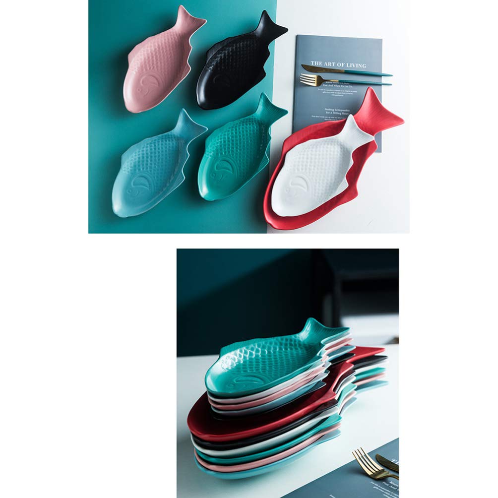 DOITOOL Small Fish Shaped Ceramic Plates - 11 Inch Green Decorative Appetizer Dishes, Creative Serving Platter for Snacks, Sushi, Desserts - Perfect for Home Dining, Restaurants & Party Decor