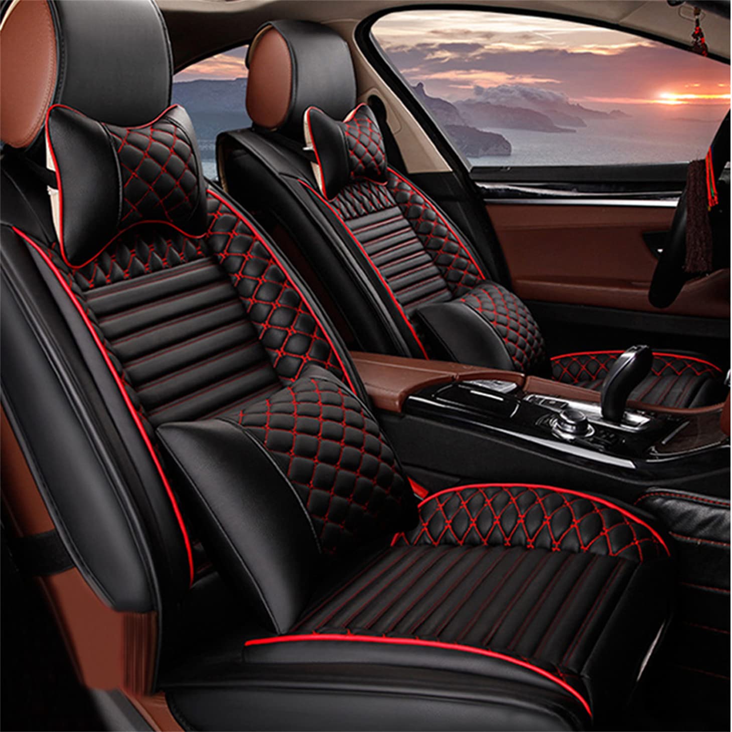 Premium Waterproof Leather Car Seat Covers for Lexus GS430 2003-2006 Models - Front Row Airbag Compatible Seat Protectors (Black & Red Luxury Design) | Perfect for Daily Commutes, Road Trips & Vehicle Protection