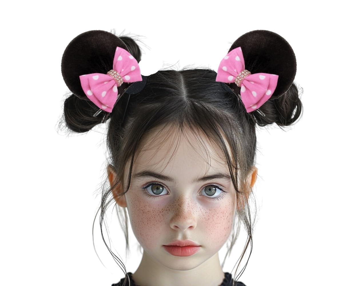 Pink Polka Dot Mouse Ears Hair Clips with Alligator Clips - Cute Hair Accessories for Disney Theme Parks, Cosplay & Costume Parties (Style M12)