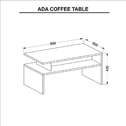 Modern White & Walnut Coffee Table with Shelves - 90x50x43cm for Living Room