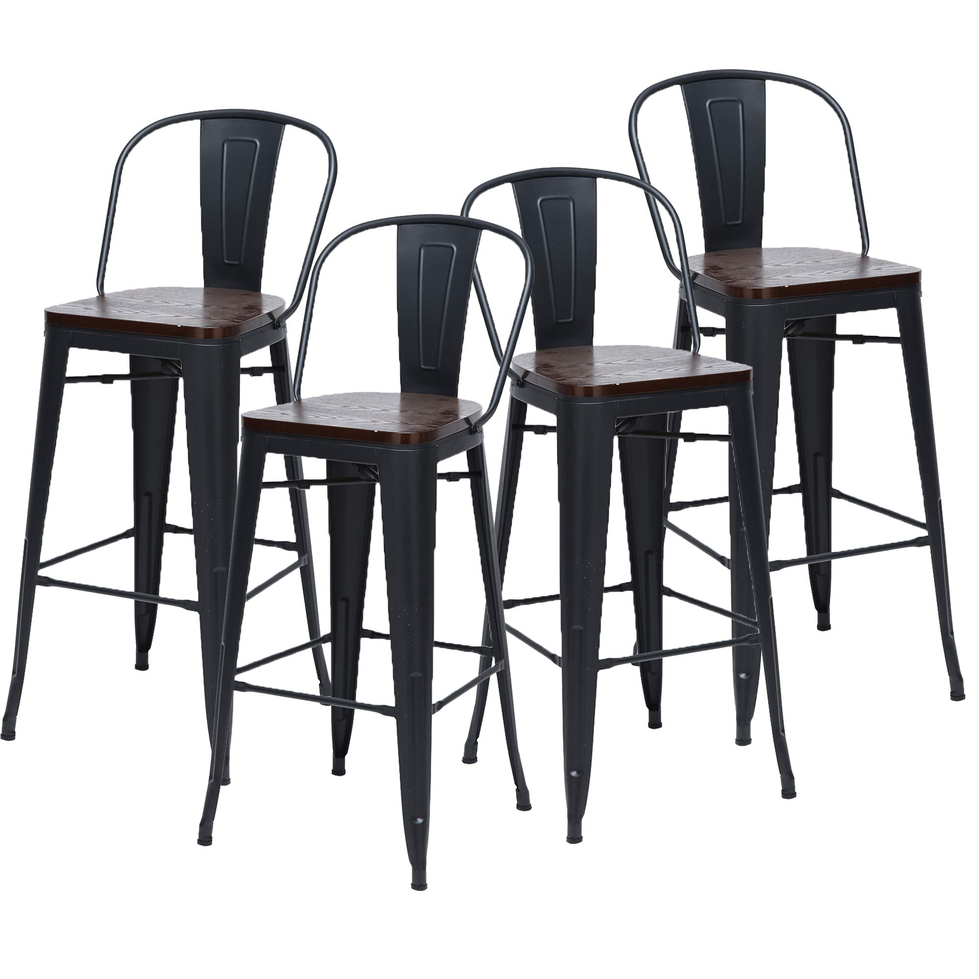 Changjie 24 Inch Black Metal Bar Stools with Back - Industrial Style Counter Height Stools for Kitchen, Dining & Home Bar - Durable & Comfortable Bar Chairs for Restaurants, Cafes & Home Use