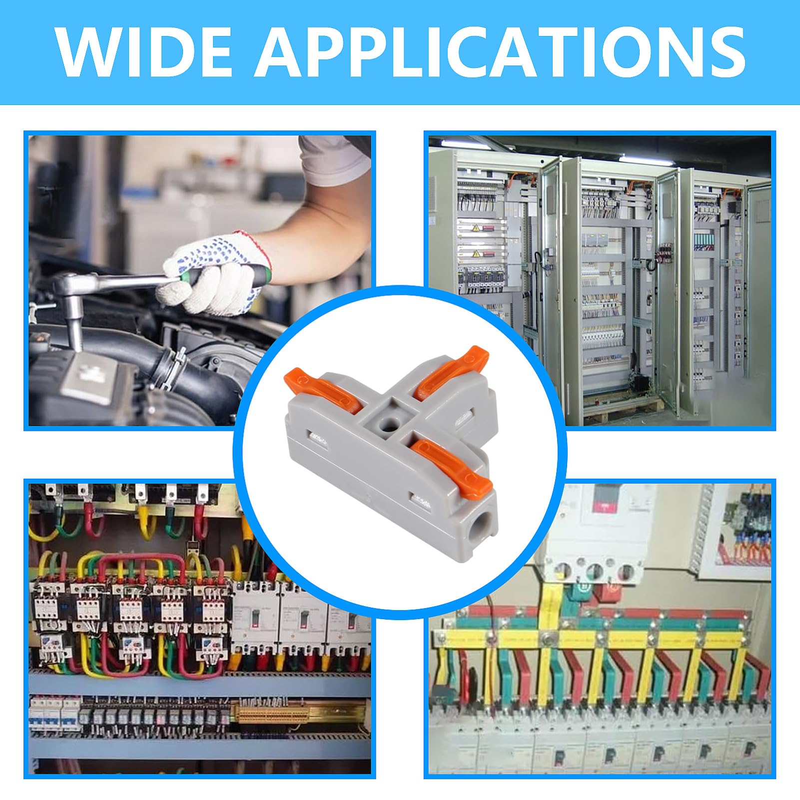 50PCS T-Shape Lever Wire Connectors - Quick Push-in Electrical Terminal Blocks for AWG 28-12 Wires | Ideal for Home Wiring, DIY Electrical Projects & Automotive Applications