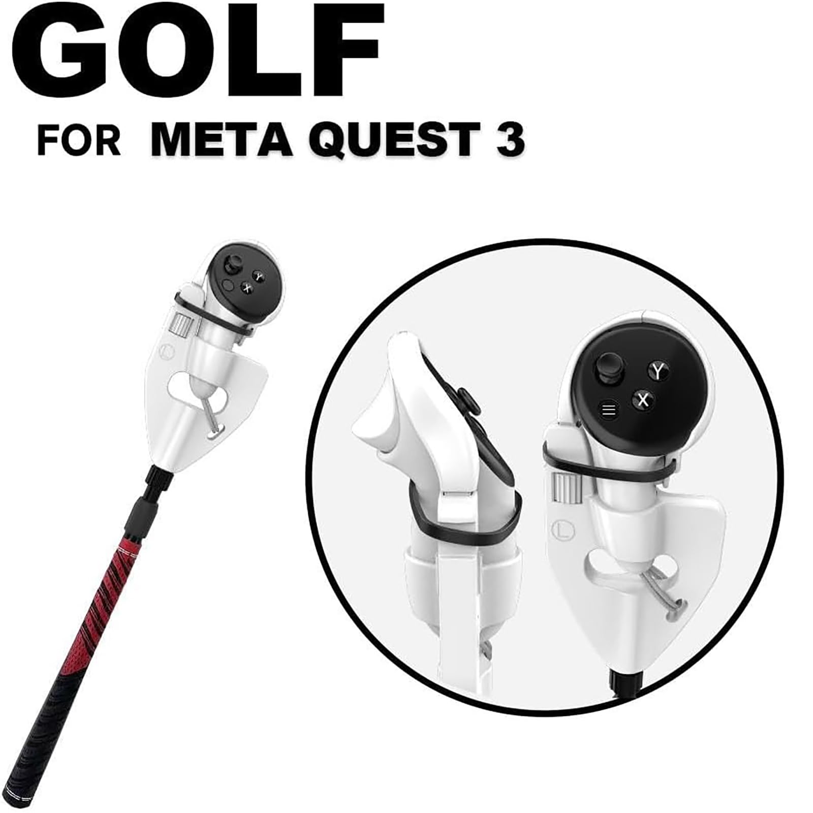 Amhuui VR Golf Club Handle for Quest 3, Universal 2-in-1 Retractable Long Arm Controller Grip - Enhance Immersive VR Gaming Experience | Perfect for Golf Simulators & VR Sports Games