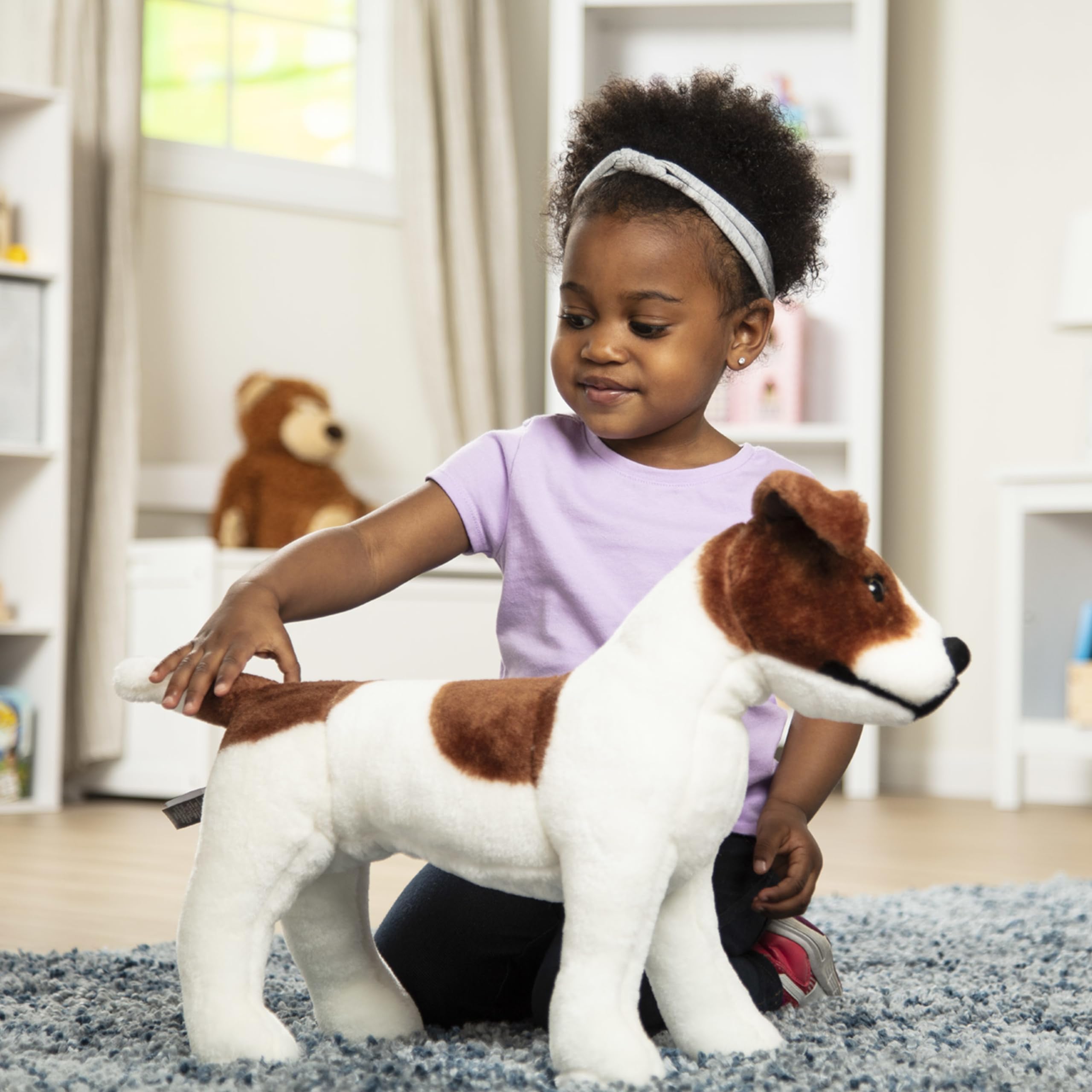 Melissa & Doug Giant Jack Russell Terrier Plush Toy - 12+ Inch Lifelike Stuffed Animal Dog for Kids, Soft & Cuddly Pet Companion - Perfect for Playtime, Nursery Decor & Gift Giving