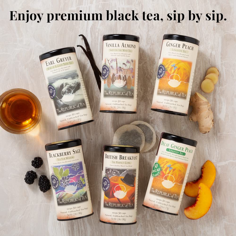 Republic of Tea Vanilla Almond Black Tea - 250 Premium Tea Bags, Naturally Caffeinated | Perfect for Morning Boost, Afternoon Relaxation & Gourmet Gifts