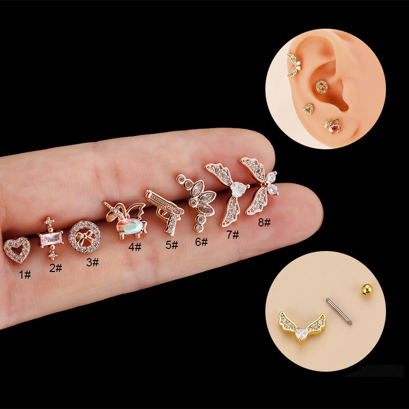 20G Hypoallergenic Heart Stud Earrings - Surgical Steel Cartilage Tragus Helix Piercing Jewelry | Perfect for Unicorn Tragus, Ear Cuffs & Unique Ear Stacks