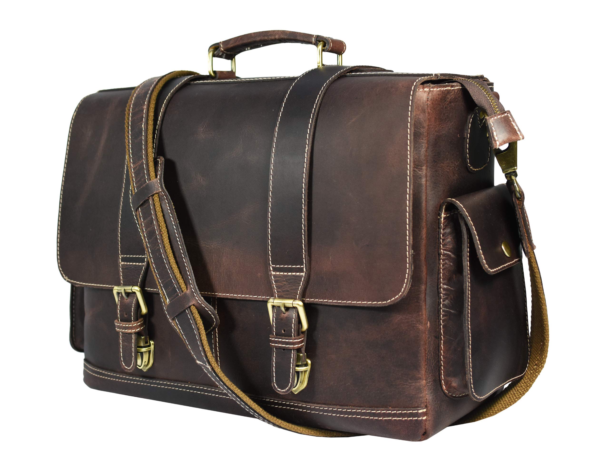 17 Inch Genuine Leather Laptop Briefcase for Business Professionals - Brown Walnut Color - Perfect for Office, Commuting & Business Travel