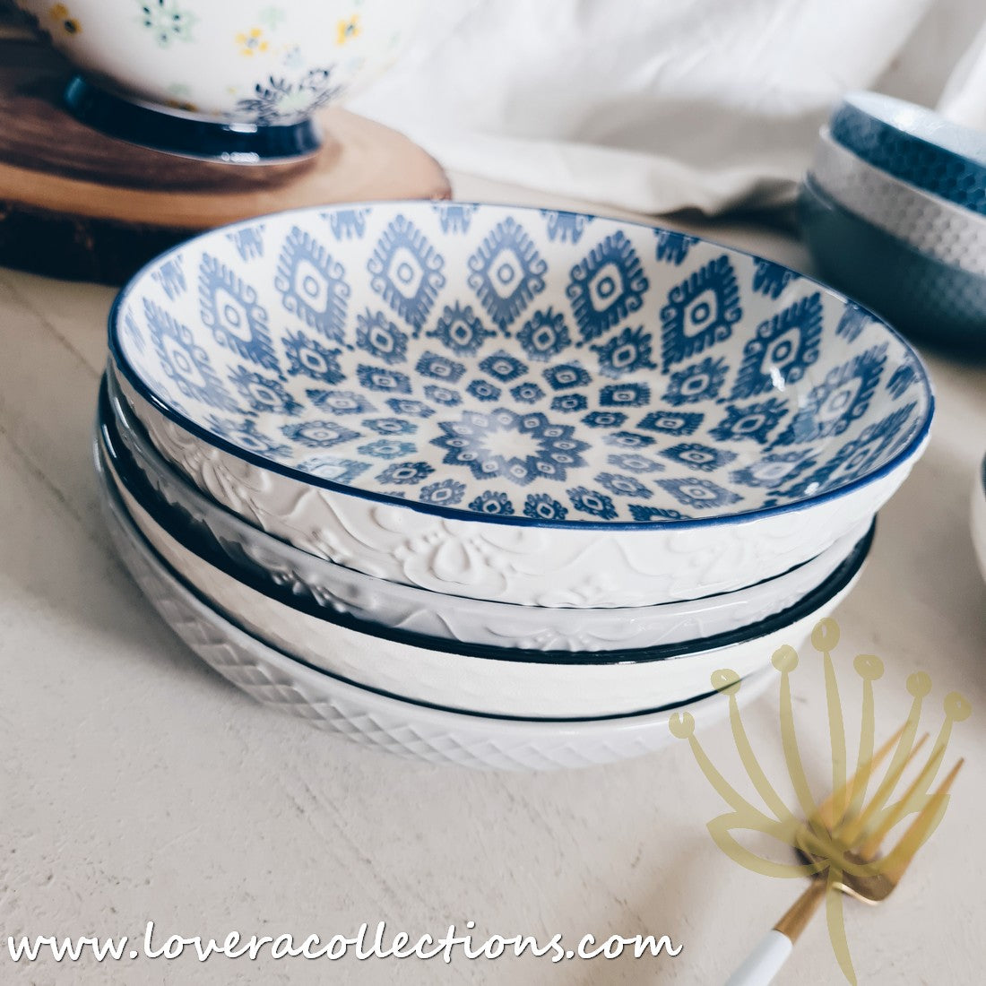 White Waves Assorted Prints Pasta Dish Set - 50% Off + Buy 1 Get 1 Free - Perfect for Dinner Parties & Italian-Themed Decor