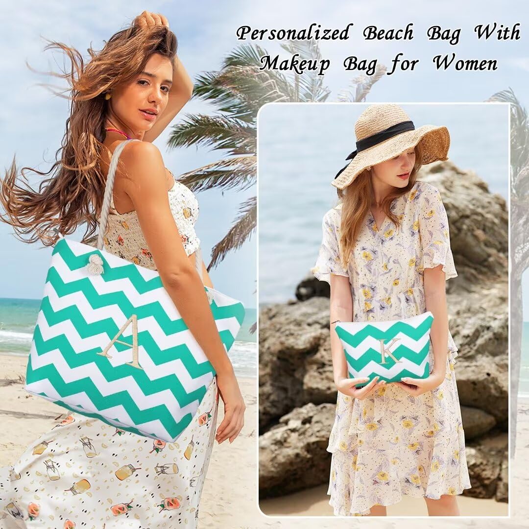 Personalized Monogram Initial Tote Bag with Matching Makeup Pouch - Perfect Christmas, Mother's Day & Birthday Gift for Women - Ideal for Travel, Work & Daily Use