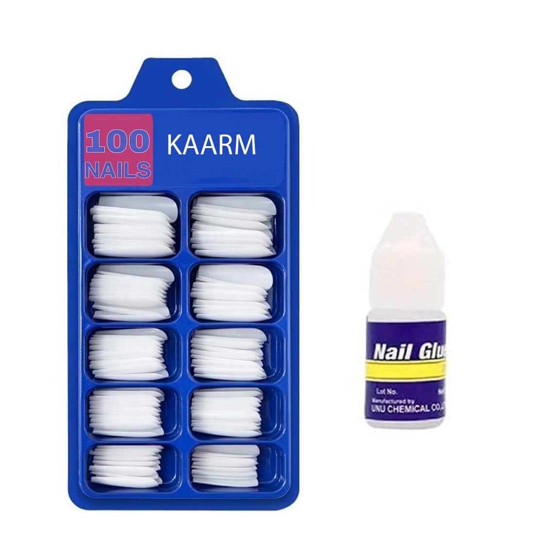 KAARM 100 Pcs Reusable Acrylic False Nails for Women & Girls - White Press on Nails - Natural Looking Fake Nails for Manicure, Parties, Weddings & Special Occasions (Pack of 100)
