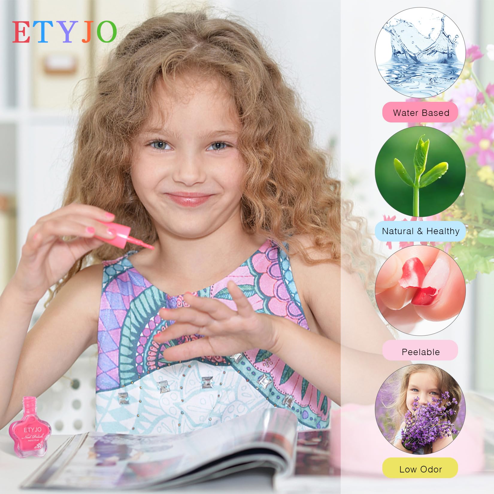 12 Colors Non-Toxic Kids Nail Polish Kit - Water-Based, Safe, Low Odor, Quick Dry & Peel-Off Nail Art Set for Girls Ages 3-12 | Perfect for Birthday Gifts, Playdates & DIY Home Manicures