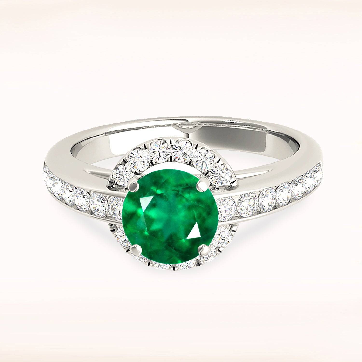 1.75 Carat Genuine Emerald Ring with Halo & Channel Set Diamond Band - Elegant Wedding, Engagement & Anniversary Jewelry Gift for Women