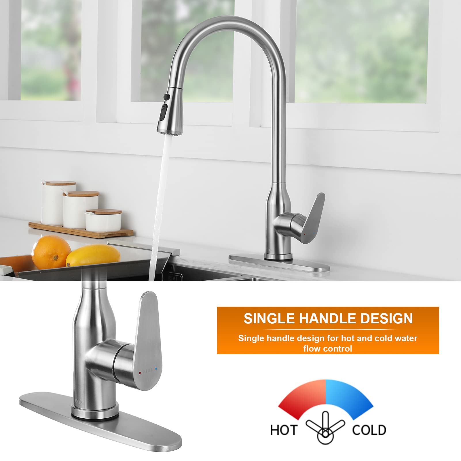 KEER Smart Touch Kitchen Faucet with Pull Down Sprayer - Brushed Nickel Stainless Steel Sink Faucet for Modern Home Kitchen | Easy One-Touch Operation, Ideal for Cooking, Washing Dishes & Food Prep
