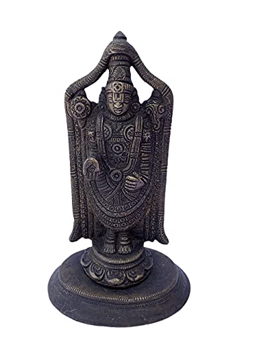 Brass Lord Tirupati Balaji Statue - Vintage Venkateswara Swami Idol for Hindu Altar | Handcrafted Indian Deity Collectible Art for Home Temple & Spiritual Decor