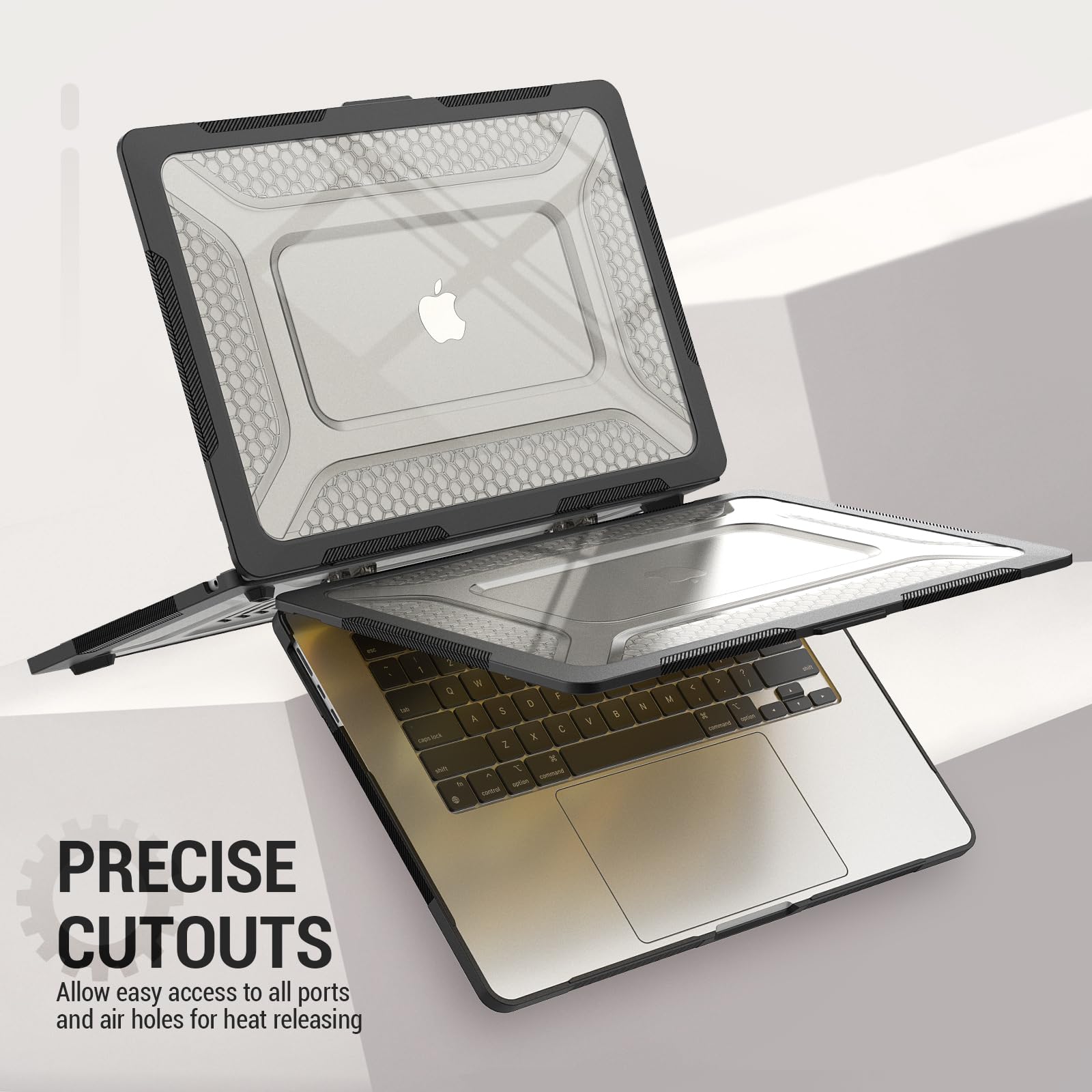 SEYMAC Protective Case for MacBook Air 15 inch (2023-2025 Models A3241/A3114/A2941 M2-M4 Chip) - Shockproof Cover with Built-in Stand & Mouse Pad | Perfect for Work, Travel & School (Black)