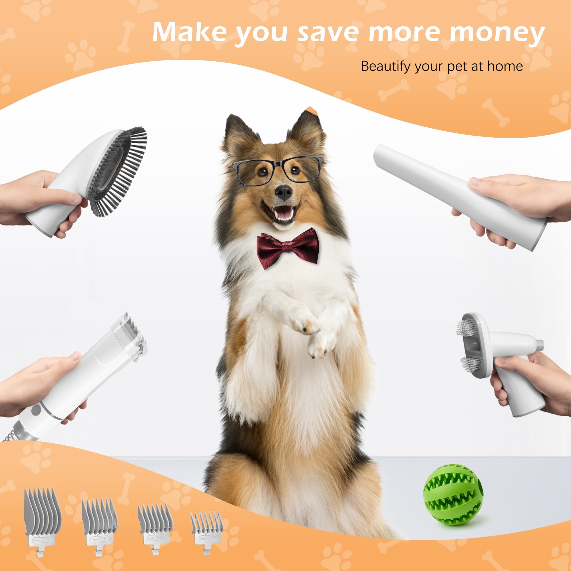 Professional Dog Grooming Vacuum with 2.3L Large Capacity - Pet Hair Vacuum Cleaner with 4 Grooming Tools for Shedding Control | Perfect for Home Grooming, Pet Salons & Allergy Relief (Grey)