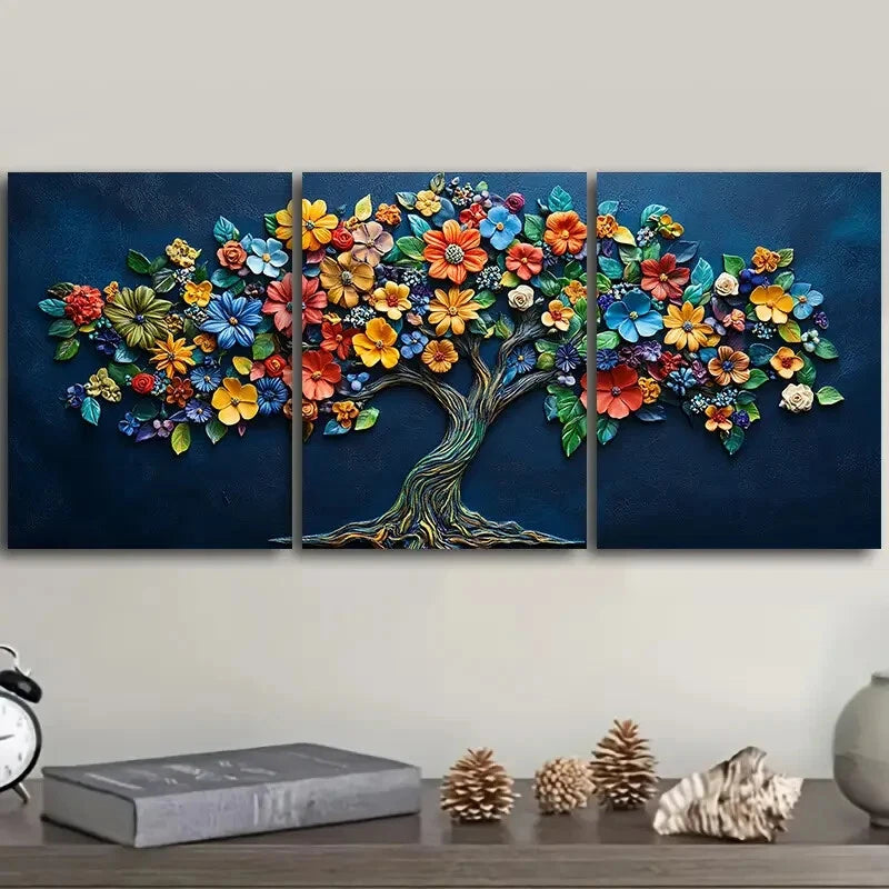 3-Piece Tree of Life Colorful Flowers Wall Art Set - Framed Canvas 40x60cm (16x24in) - High Quality Print, 100% Australian Made, Ready to Hang - Perfect for Living Room, Bedroom & Office Decor