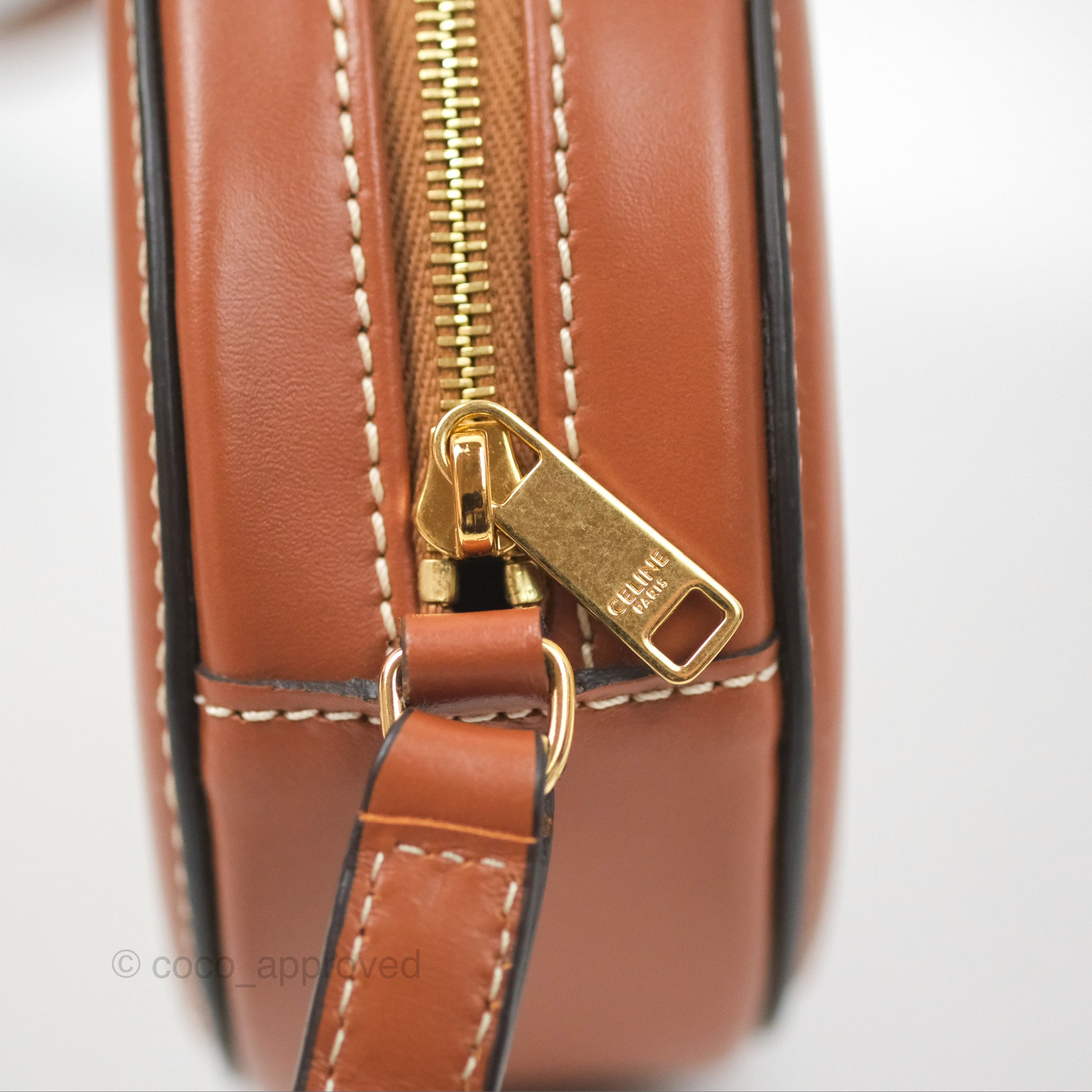 Celine Triomphe Oval Bag in Tan Calfskin Leather - Luxury Crossbody Handbag for Women, Perfect for Work, Date Night & Travel