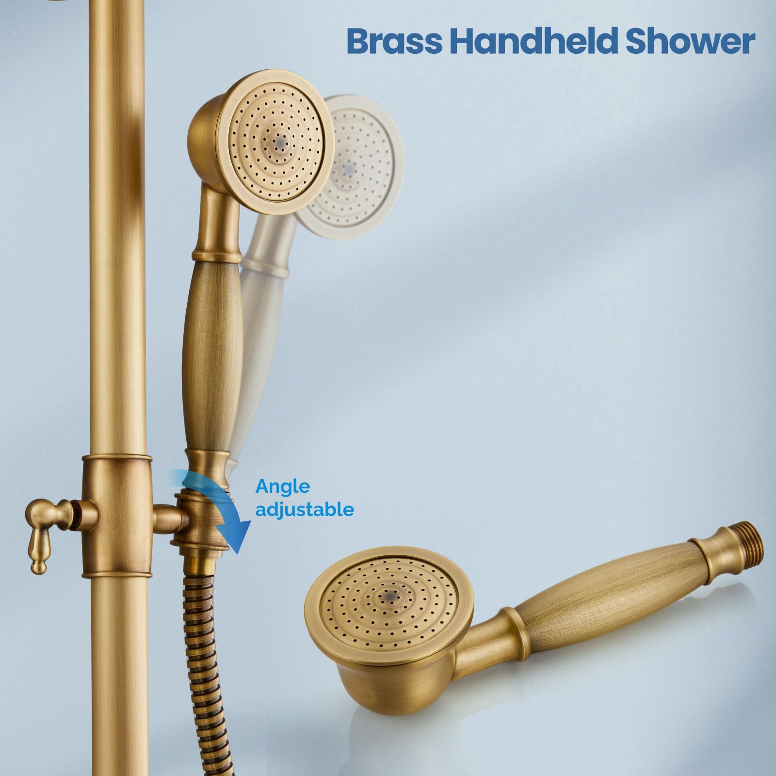 Antique Brass Exposed Pipe Shower System - 8 Inch Rainfall Shower Head with Single Handle Faucet | Adjustable Modern Dual Function Combo Set for Bathroom Remodeling & Spa-Like Shower Experience