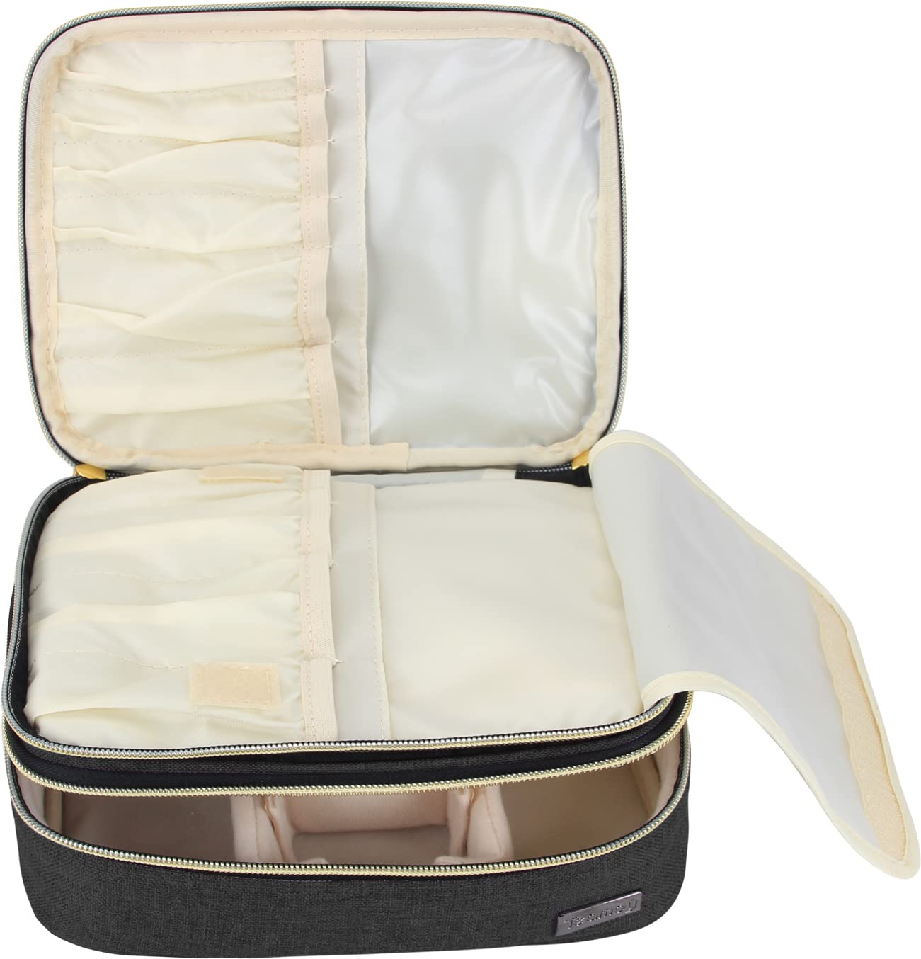 Teamoy Travel Makeup Brush Case - Portable Cosmetic Brush Organizer Pouch with Handle for Women | Professional Makeup Bag for Travel, Home & Salon Use (Black)