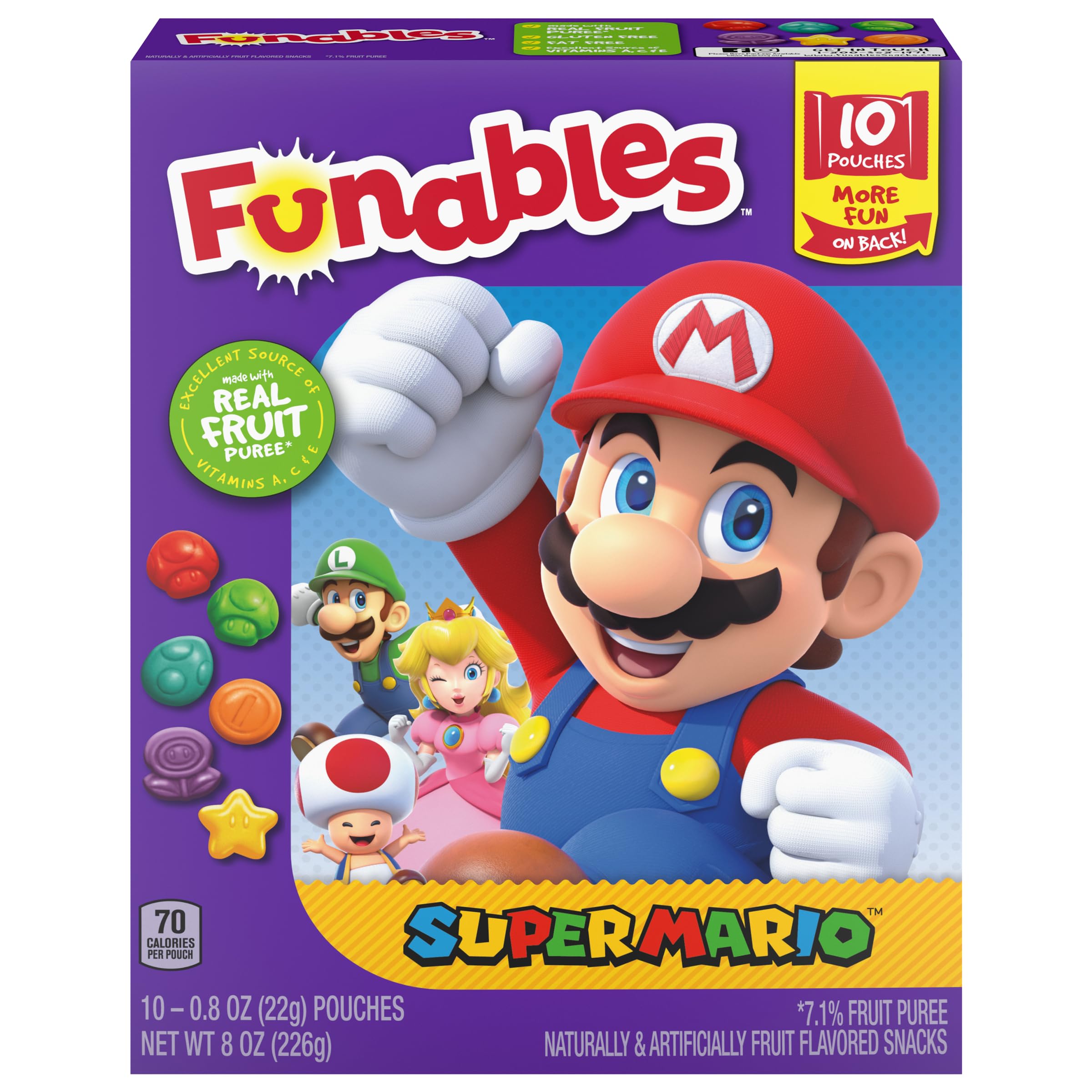 Funables Super Mario Assorted Fruit Flavored Snacks - 0.8 oz (10 Count Pack) | Kids Lunch Box Treats, Birthday Party Favors & After-School Snacks