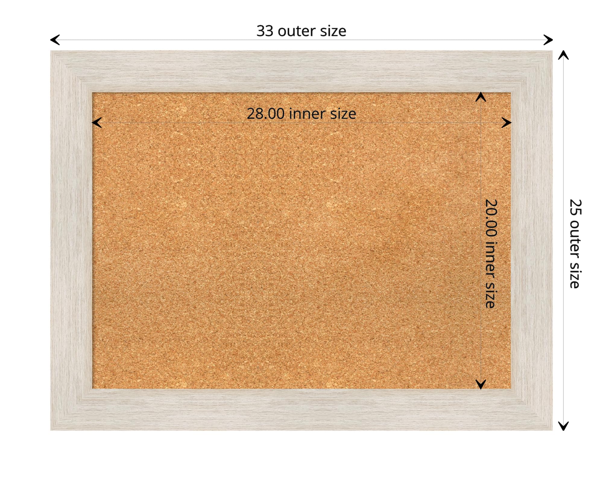Amanti Art 25x33 Natural Cork Bulletin Board with White Wood Frame - Rustic Farmhouse Office Decor for Vision Boards, Memo Display & Home Organization | Perfect for Home Offices, Dorms & Creative Workspaces
