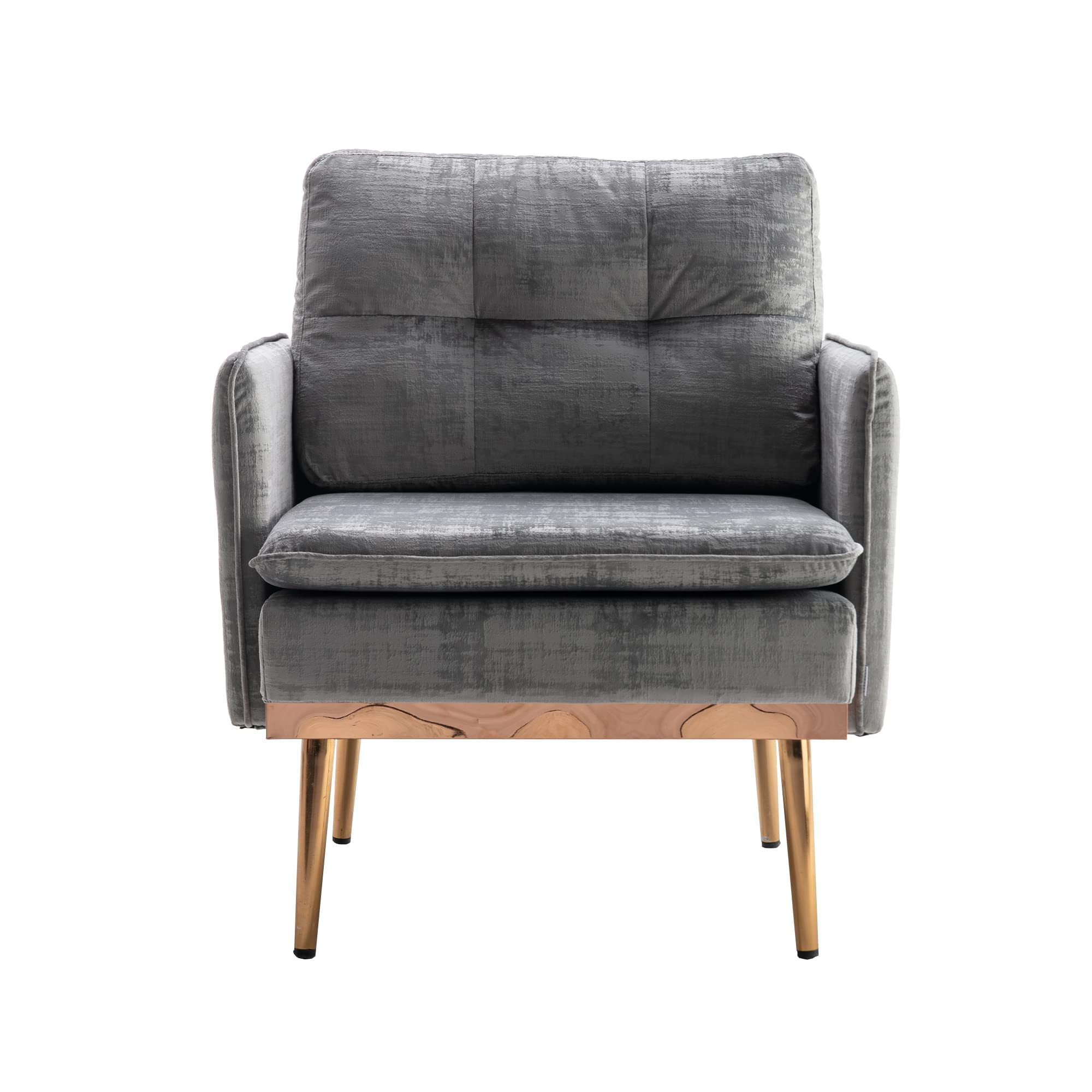 Modern Velvet Single Sofa Chair - Upholstered Accent Living Room Armchair with Rose Gold Metal Legs, Tufted Reading Chair for Bedroom & Lounge (Grey) - Perfect for Small Spaces, Home Office & Cozy Corners