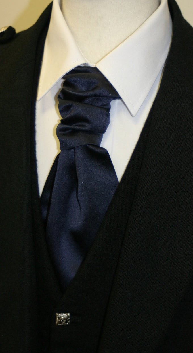 Navy Ruche Cravat Tie - Elegant Silk Necktie for Men | Perfect for Weddings, Business Meetings & Formal Events