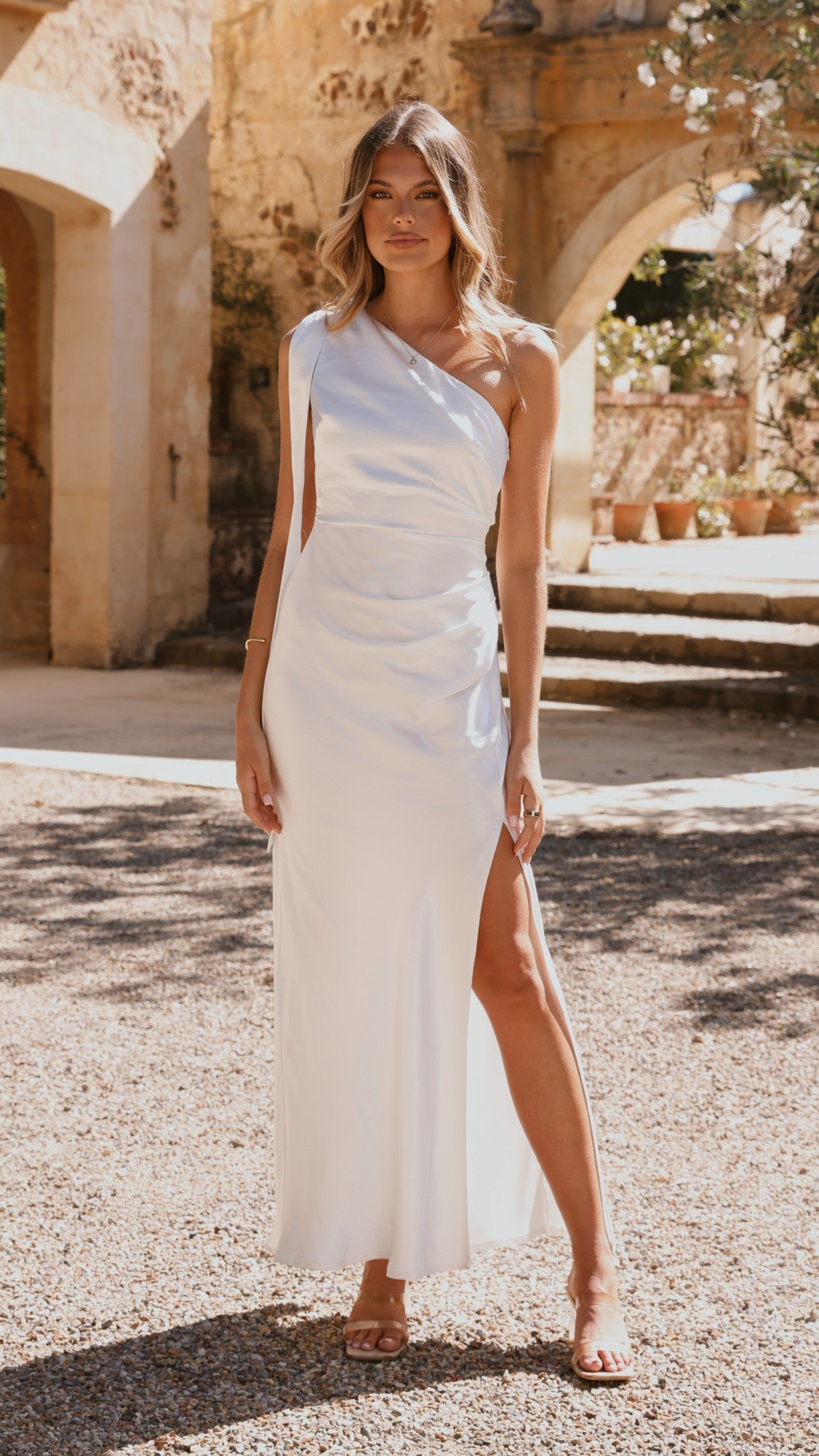 Elegant One Shoulder Maxi Dress in Ivory - Perfect for Weddings, Parties & Summer Vacations