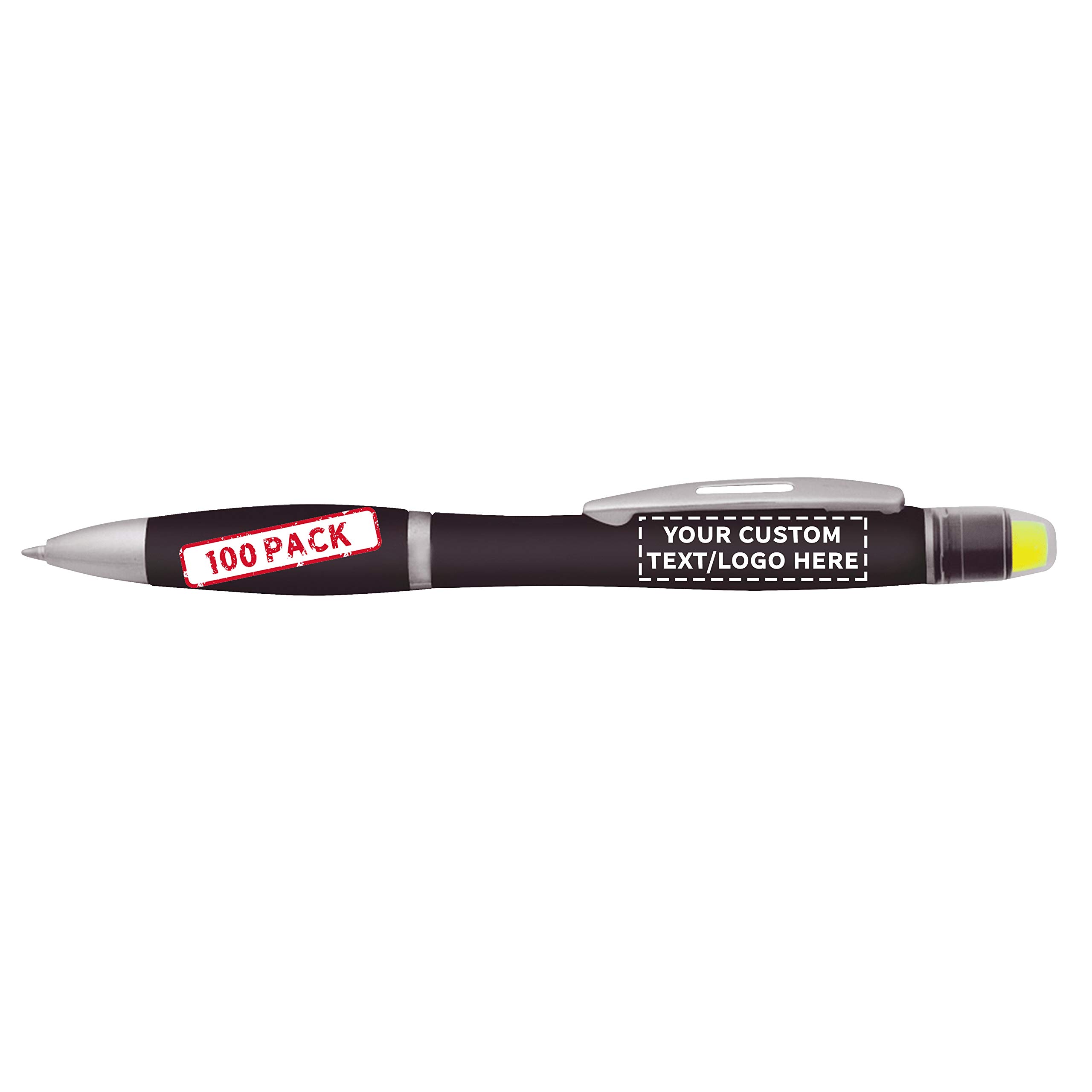 100-Pack Marathon Gel Highlighter Pens with Custom Text/Logo - Smooth Twist Ballpoint for Office, School & Study Notes - Vibrant Black Ink Markers (Bulk Discount)