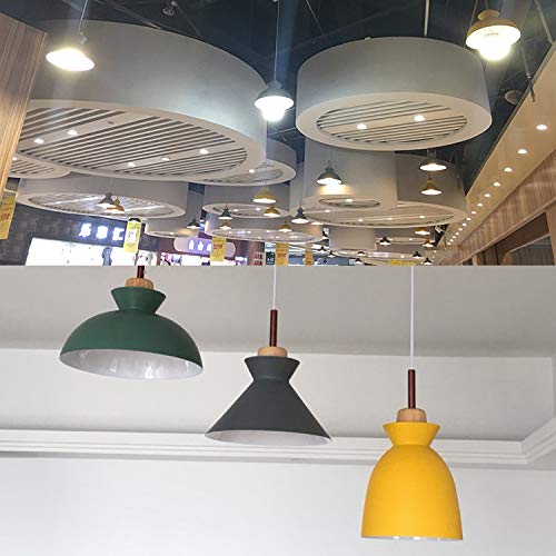 Swag Plug-in Pendant Light with Wooden Handle - 20ft UL Certified Cord with On/Off Dimmer Switch - Macaron Yellow Lampshade Loft Style Lighting for Dining Room, Kitchen Island & Bedroom (Bulbs Not Included)
