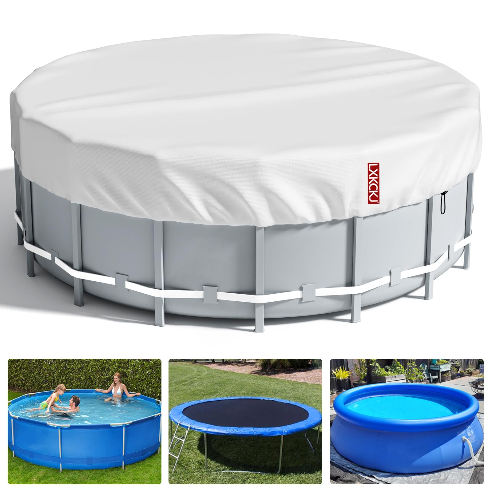 10 Ft Round Solar Pool Cover for Above Ground Pools - Waterproof & Dustproof Summer Pool Protector with Accessories - Ideal for Hot Tubs, Backyard Swimming Pools & Outdoor Water Protection (Silver)