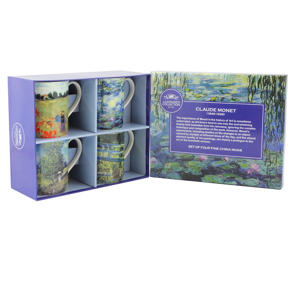 Leonardo Collection Monet Coffee Mugs Set of 4 - 12oz Ceramic Tea Cups with Impressionist Art - Perfect for Home, Office & Gift Giving