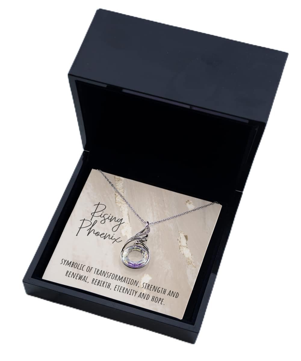 Rising Phoenix Message Card Jewelry Necklace - Inspirational Strength & Hope Pendant Gift for Women, Wife, Daughter, Sister, Friend - Perfect for Birthday, Anniversary, Graduation & Everyday Encouragement