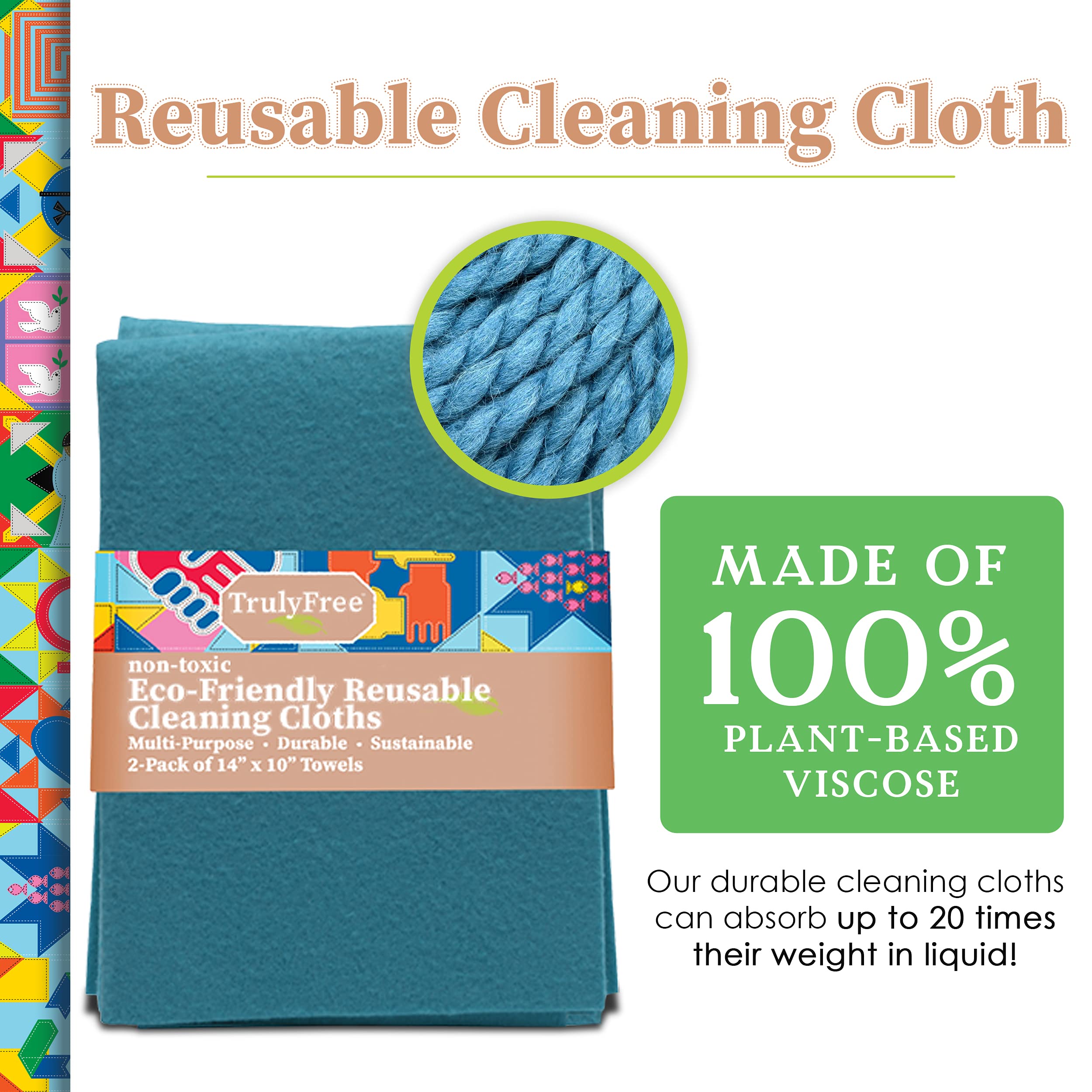 Eco-Friendly Reusable Cleaning Cloths 2 Pack - Super Absorbent Multipurpose Kitchen Towels, Washable Cleaning Rags for Home, Car & Office - 14x10 Inches - Perfect for Spills, Dusting & Stain Removal