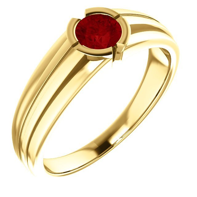 14KT Gold Men's Solitaire Ring with 2/3 CT Ruby Bezel Setting - Elegant Jewelry for Weddings, Anniversaries & Special Occasions